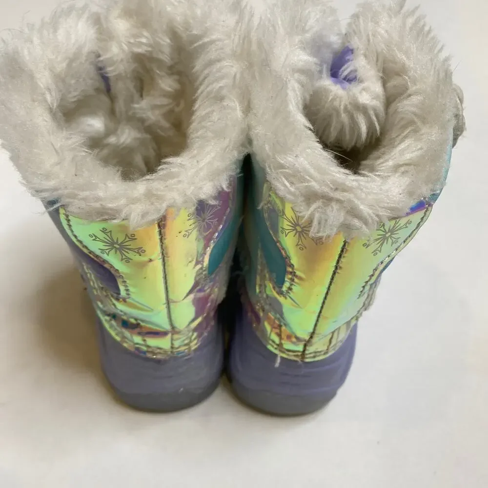 Frozen Little Girl’s Youth Light Up Furry Glittery Snow Boots Sz 6 Disney